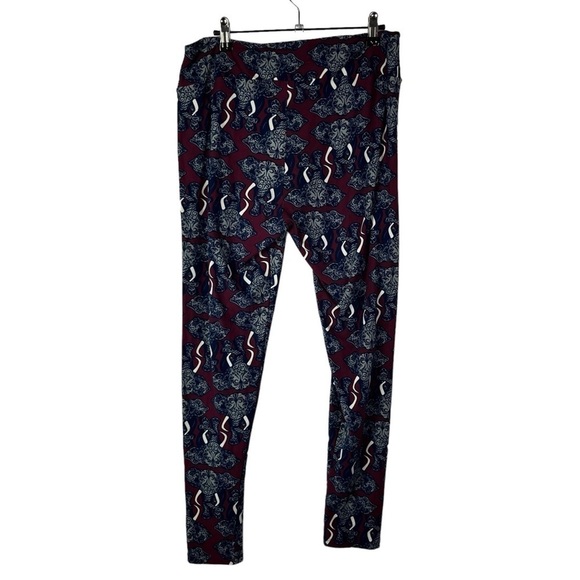 Lularoe Red & Blue Elephant Printed Leggings T&C - Picture 2 of 3
